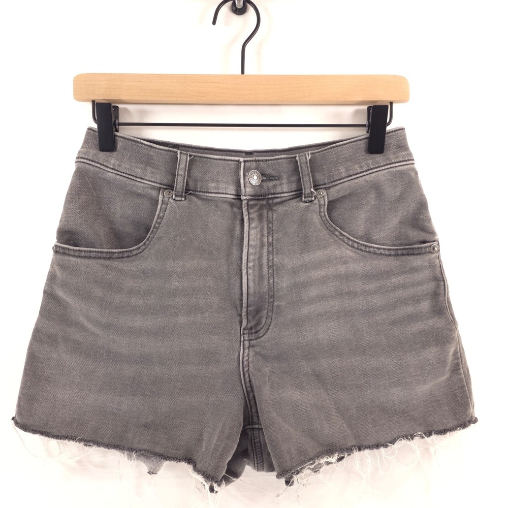 Express Womens Denim‎ Mom Shorts Size 4 Gray Super High Rise Raw Hem Frayed 5735